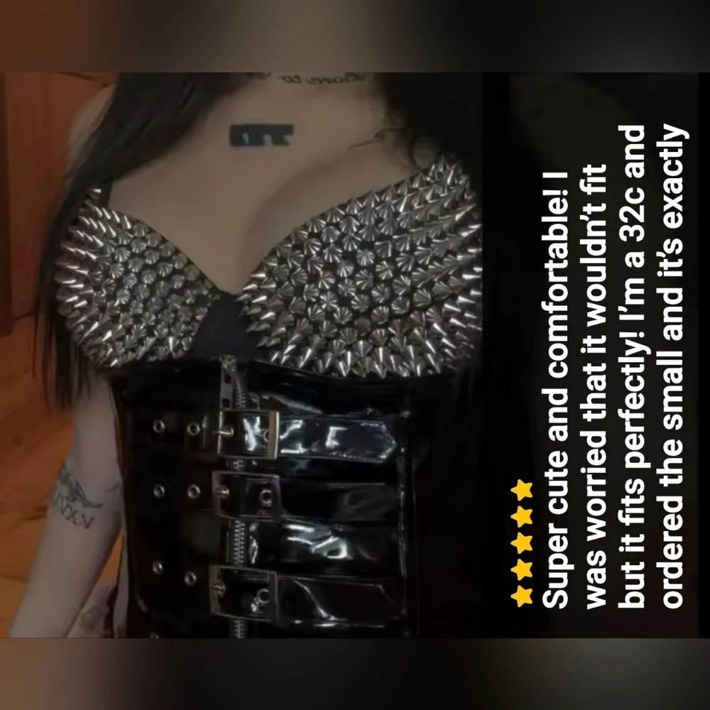 SEXY Edgy Black & Silver STUDDED Spiked Bra S-XXL - Picture 7 of 12